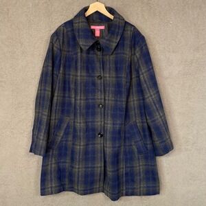 Woman‎ Within Womens Plaid Wool Blend Pea Coat Size 28W Winter Single Breasted